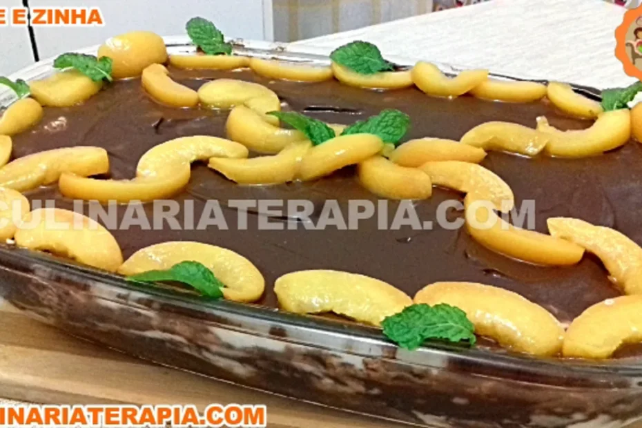 Pavê de chocolate e pêssego