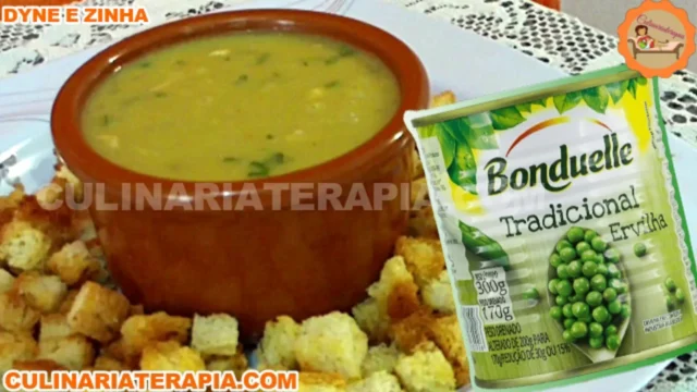 Sopa Creme de Ervilhas com Frango e Croutons