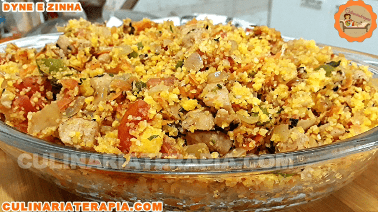 Farofa Leve de Cuscuz com Frango