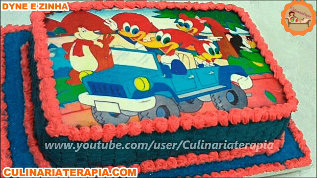 Bolo de Morango Decorado Turma do Pica-pau