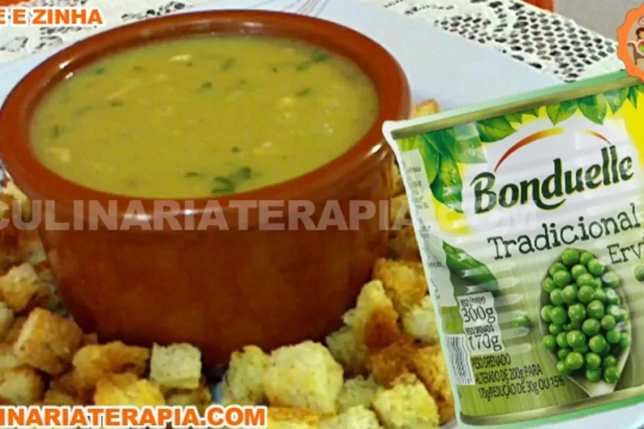 Sopa Creme de Ervilhas com Frango e Croutons