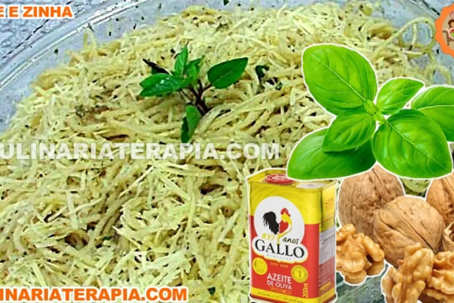 Macarrão ao Molho Pesto de Nozes e Manjericão